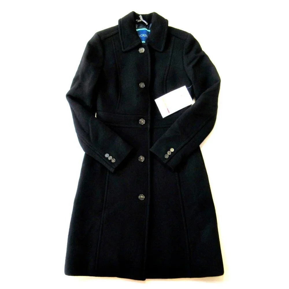 NWT J.Crew Classic Lady Day Coat in Black Italian Doublecloth Wool Thinsulate 0